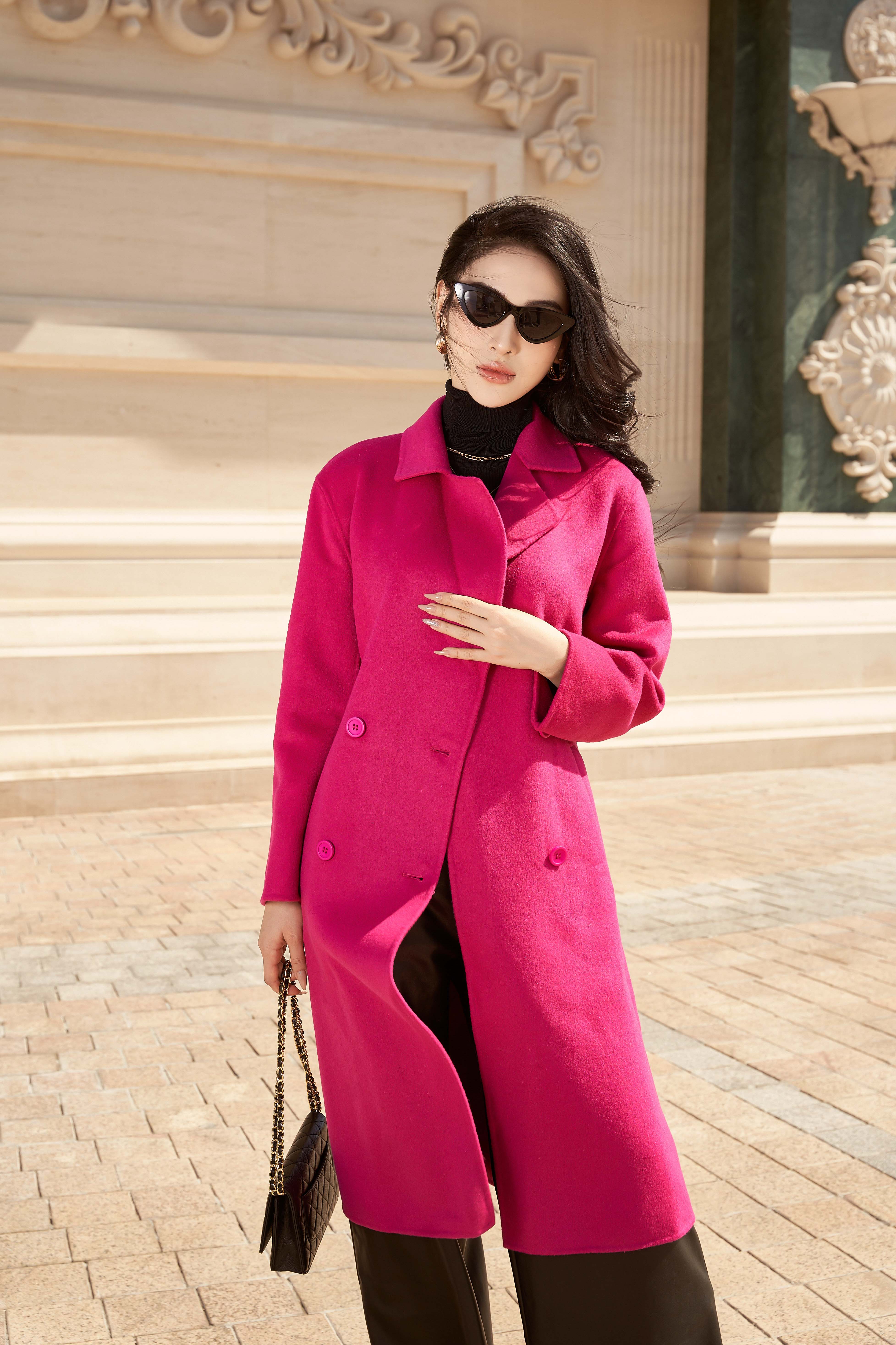 Áo khoác dáng dài - Pink Double Breasted Long Coat